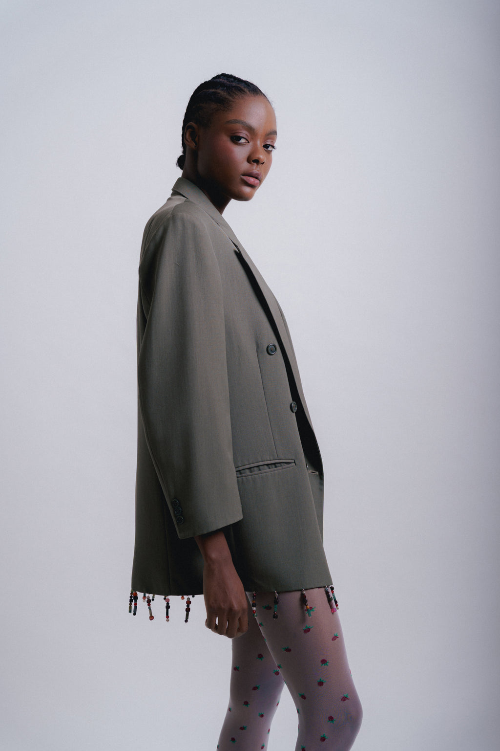 GREEN DOUBLE BREAST HEM BEADS