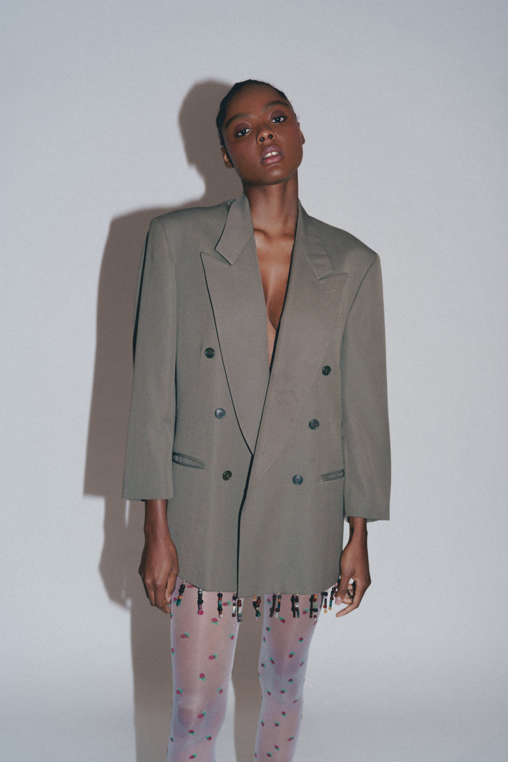 GREEN DOUBLE BREAST HEM BEADS