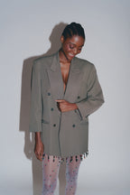 GREEN DOUBLE BREAST HEM BEADS