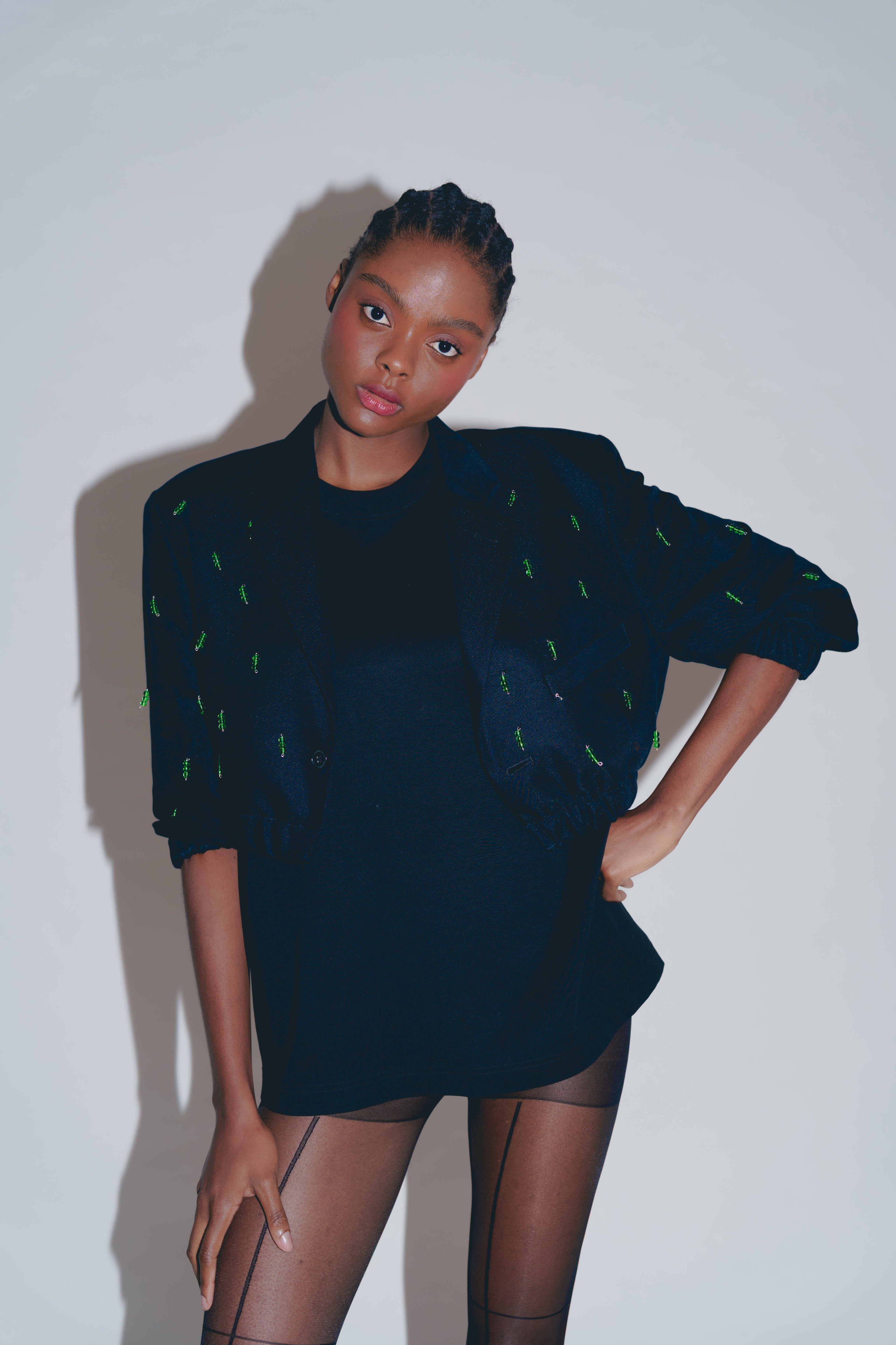 BLUE BOMBER GREEN GLASS BEADS