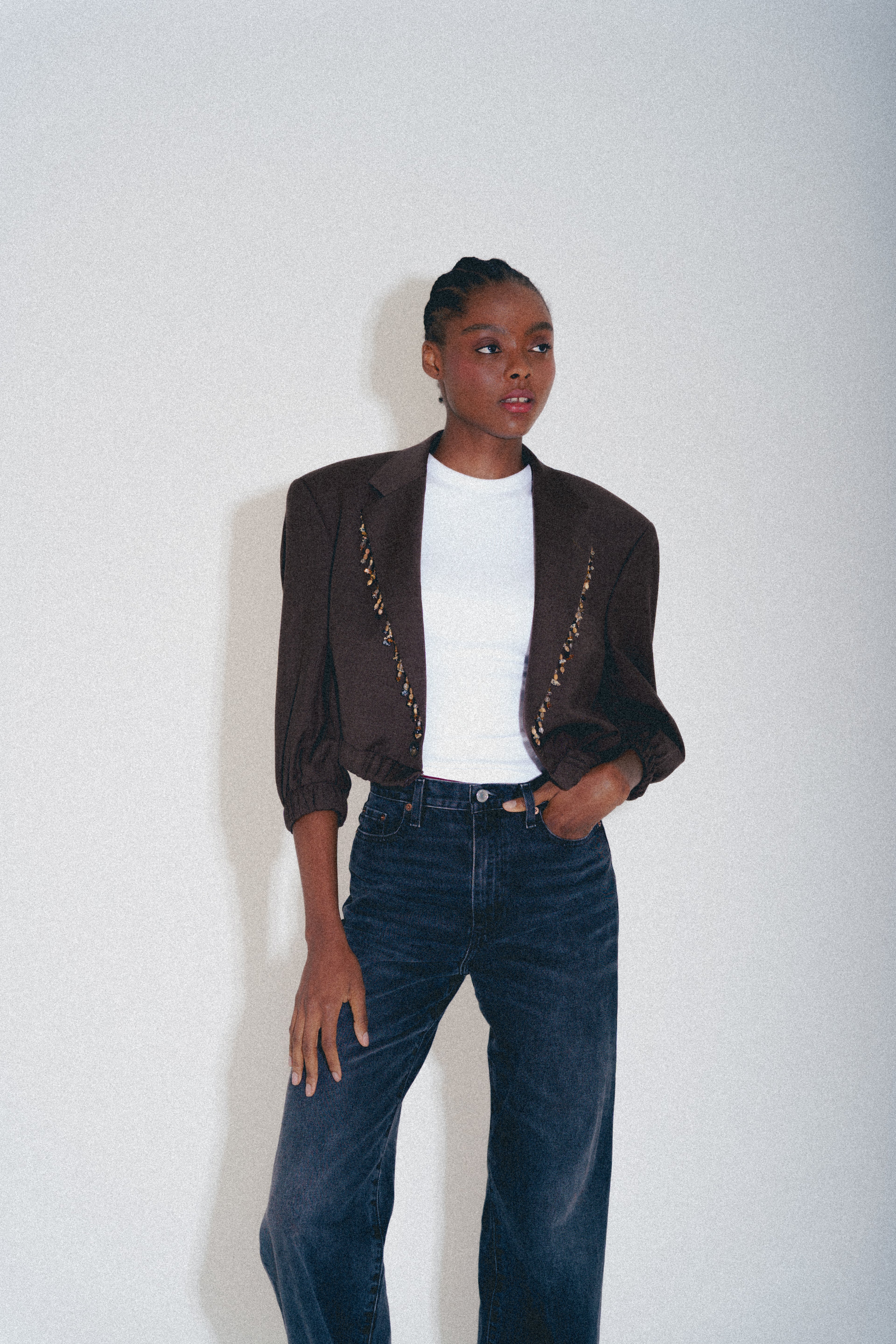 BROWN BOMBER LAPEL BEADS