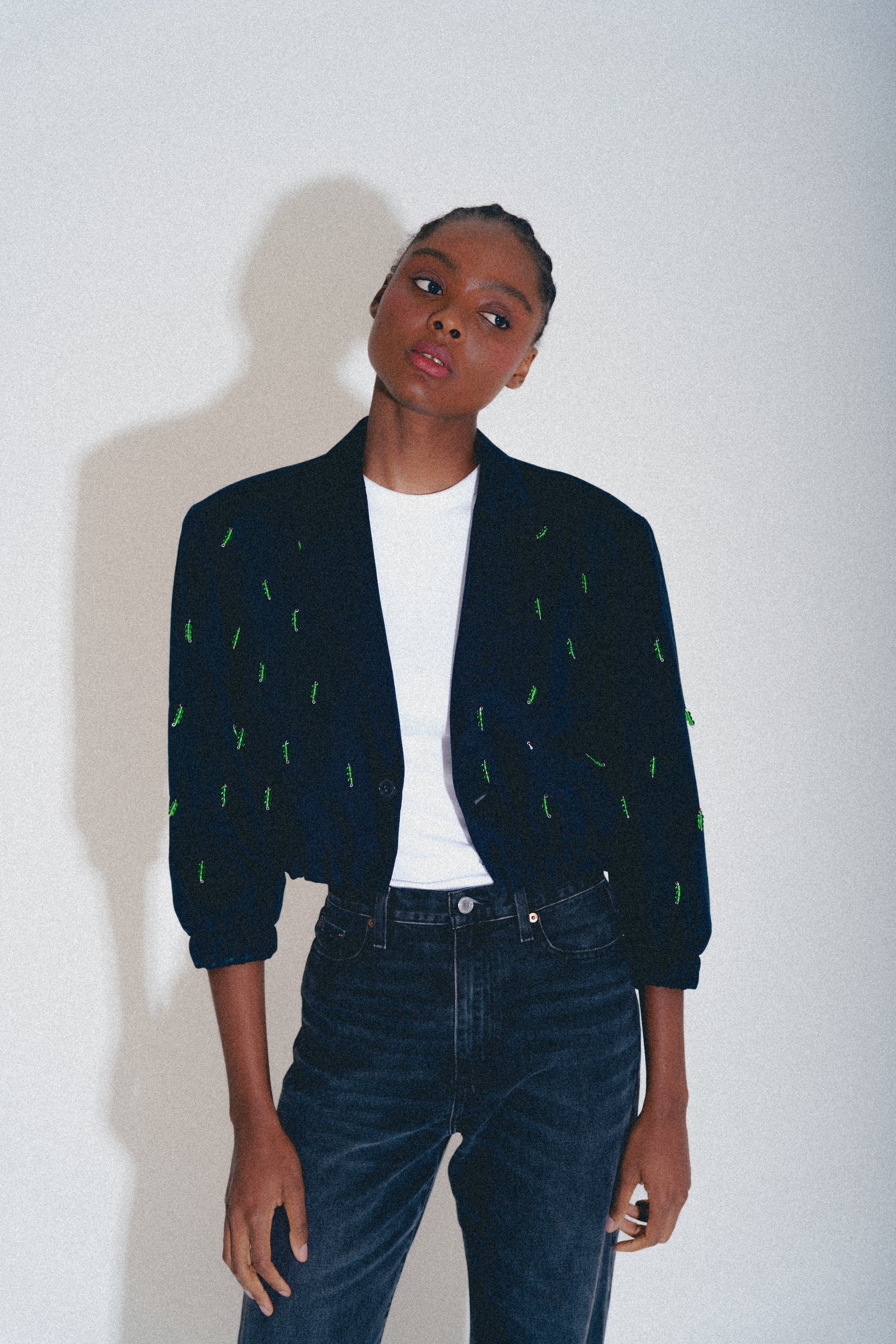 BLUE BOMBER GREEN GLASS BEADS