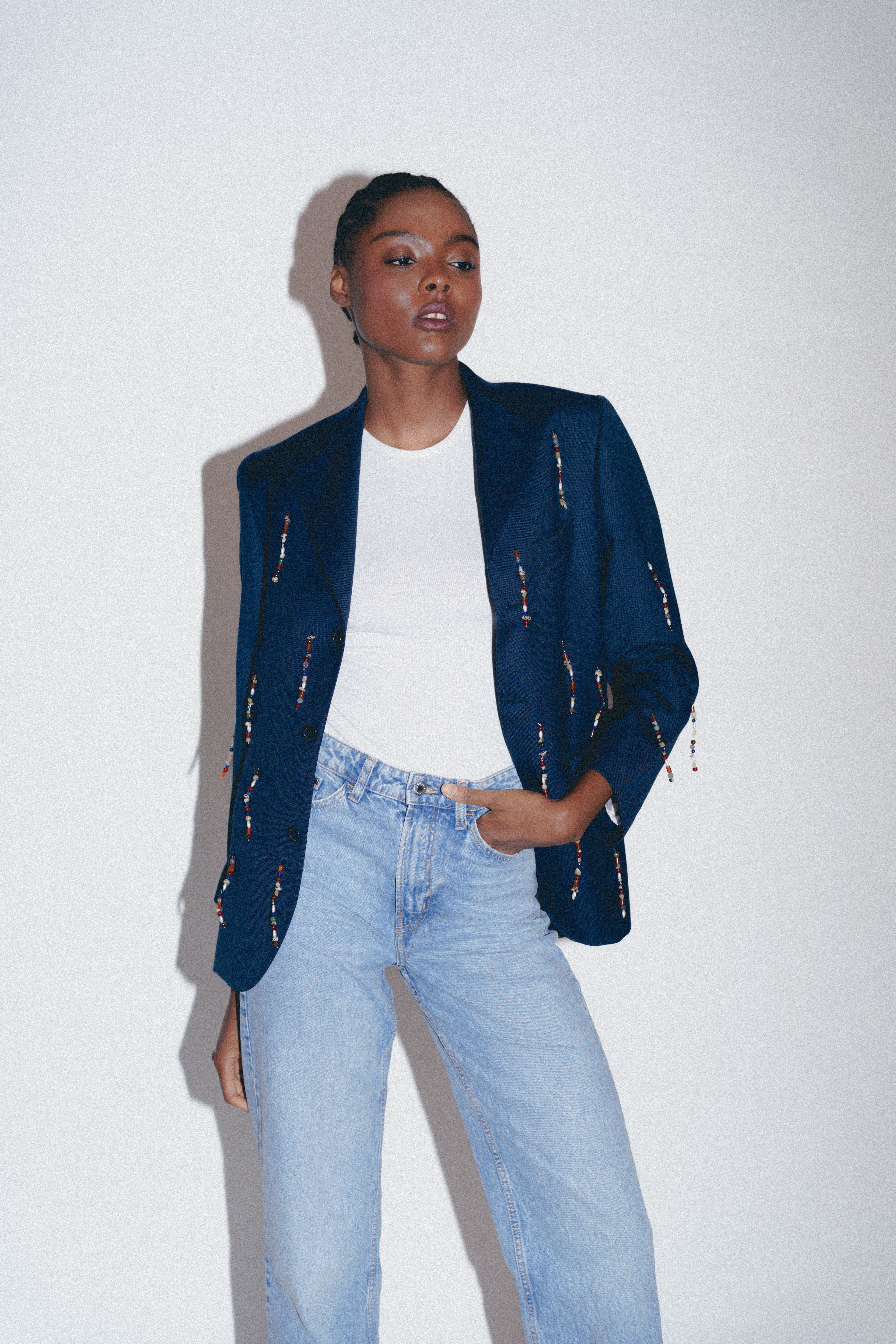 BLUE LONG BEADS BLAZER